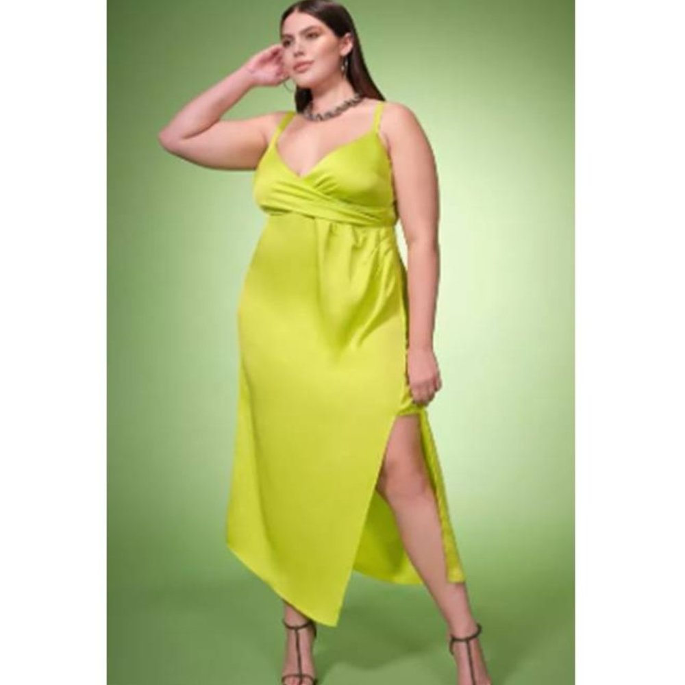 Eloquii Plus Size Stretch Satin Wrap Midi Dress - image 1